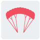 A red parachute icon with strings attached, depicted on a light gray background.