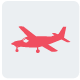 Red airplane icon on a light gray background.